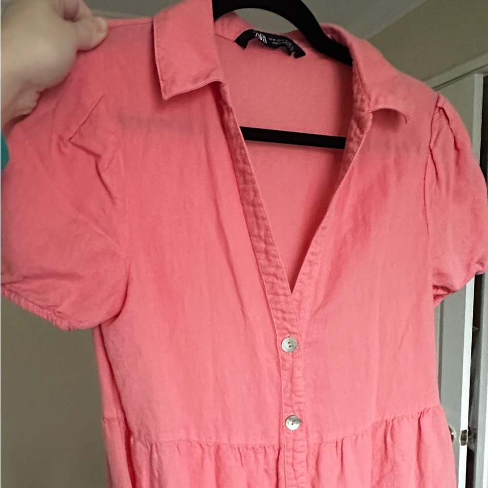 Hvn Tarza Rosemary Short Sleeve Button Down Dress Hot - Pink Shiny main image 1